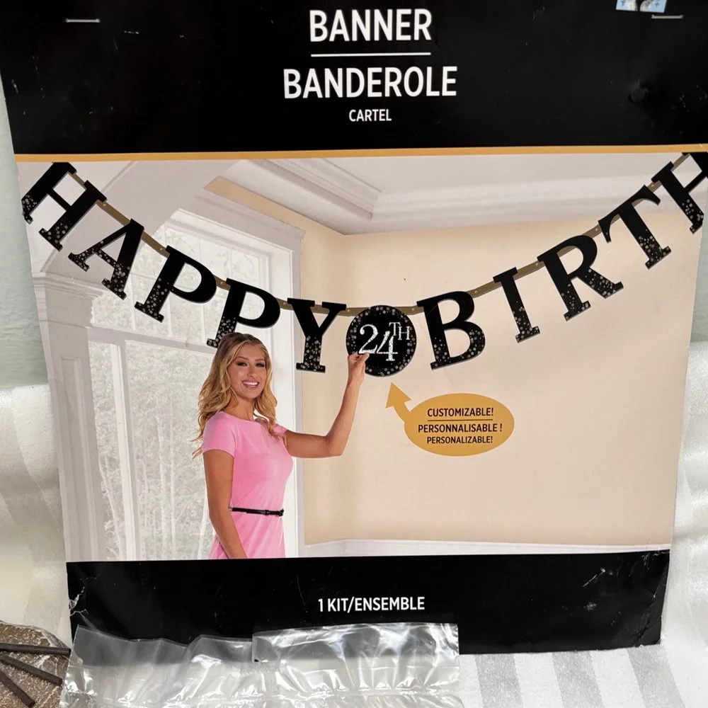 Amscan Black and Gold Happy Birthday Set - 2 Banners and 1 Tablecloth